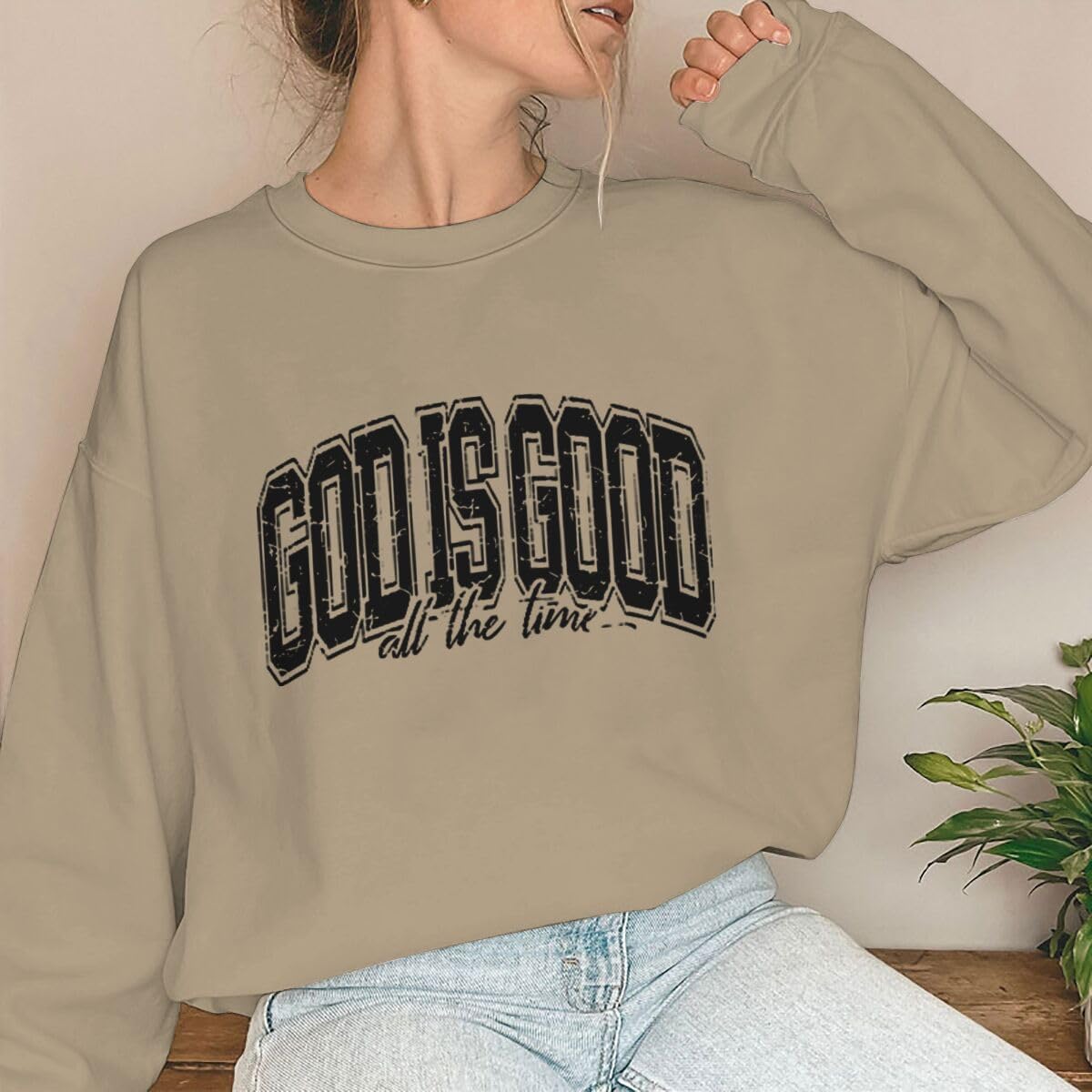 God Is Good All The Time Graphic Oversized Sweatshirts Women Christian Sweatshirt Long Sleeve Pullovers Tops - Image 4
