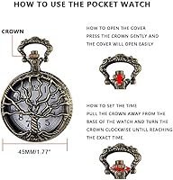 Vista 6 de Reloj de bolsillo de cuarzo para hombre, ojos verdes, forma de caja redonda, collar de bolsillo