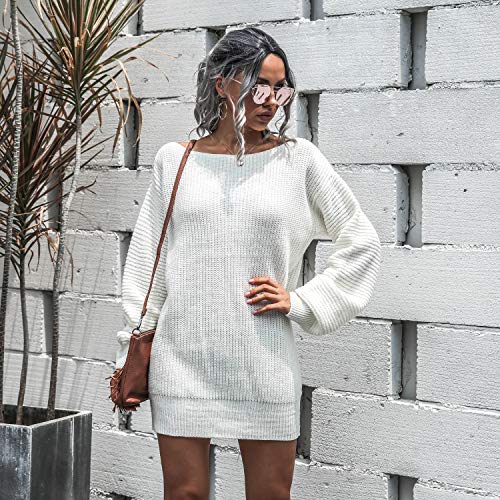 Image of Crew Neck Long Sleeve Sweater Mini Dress, Casual Knit Dress | Soft acrylic sweater mini with crew neck and long sleeves, cozy for winter, work, holidays and daily wear