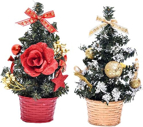 NOLITOY 2 piezas para mesa de mini árbol de Navidad artificial, centro de mesa de Navidad, mini árbol de Navidad artificial, regalo de decoración,