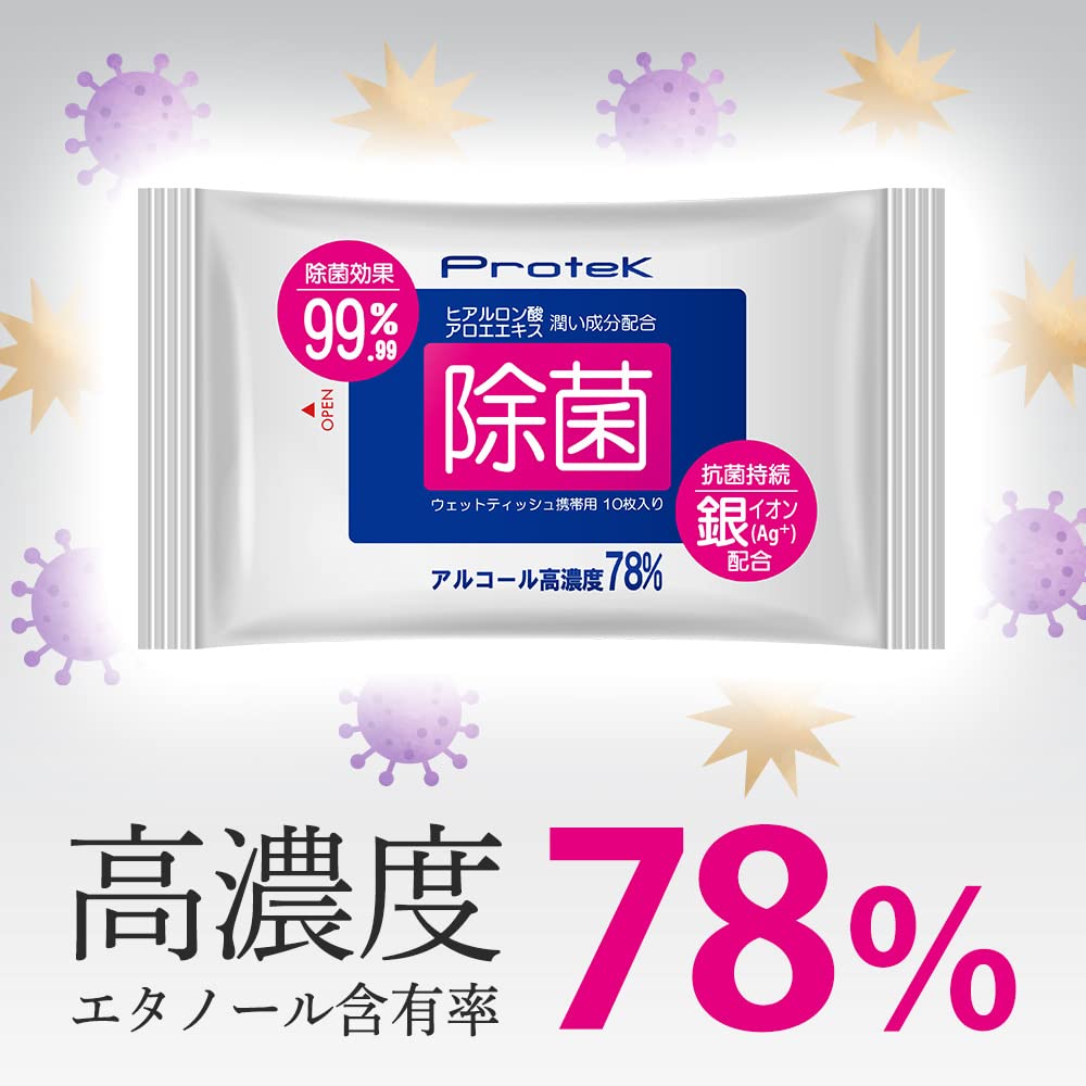 Amazon.co.jp: プロテック 高濃度 携帯用 除菌 ウェットティッシュ