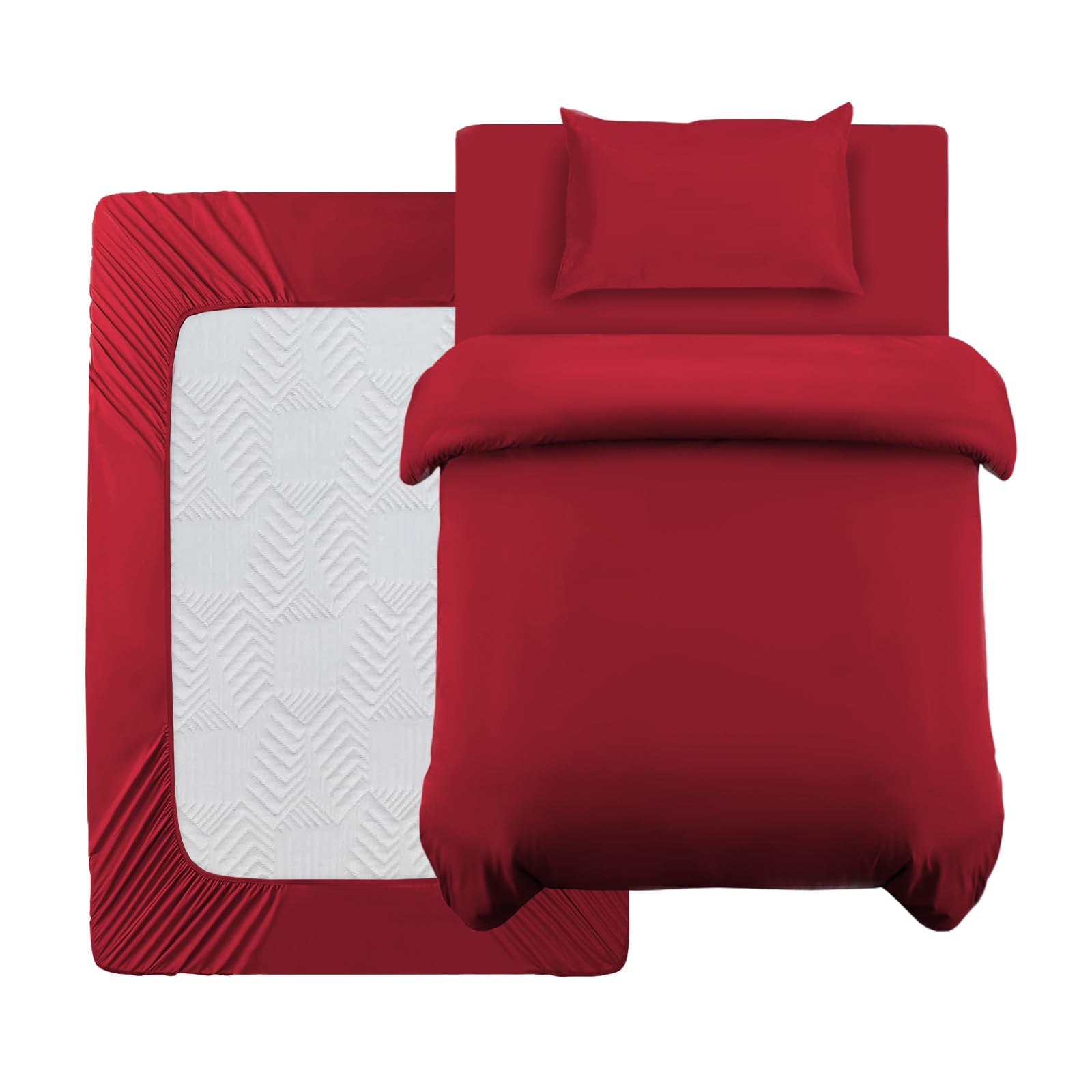 Drap-housse et housse de couette respirante pour lit simple bordeaux