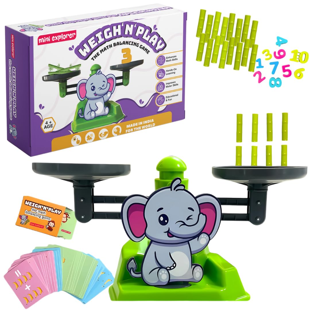 MiniExplorer 2 in 1 Elephant and Sugarcane Balancing Toy for Kids with Educational Math Counting Number Learning Activity Toy Engaging Preschool Game Children's Gift for Boys Girls 3 4 5 6 7 8 Years