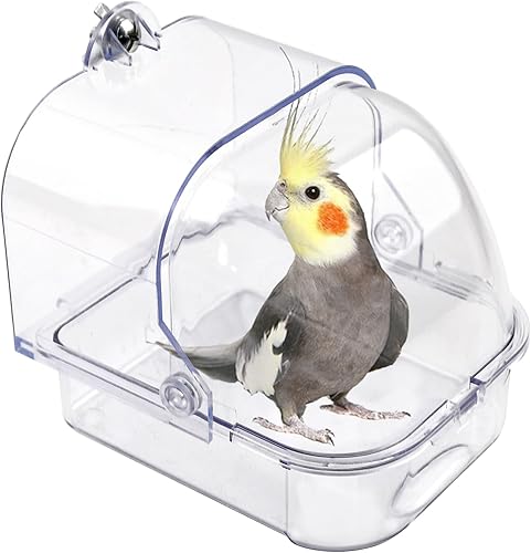 Bird Bath Box for Cage,Parrot Hanging Planet Bathtub No-Leakage Transparent Omnidirectional Observation Tub Shower Box Birds Cage Accessory for Canary Parrot Cockatiel Lovebird