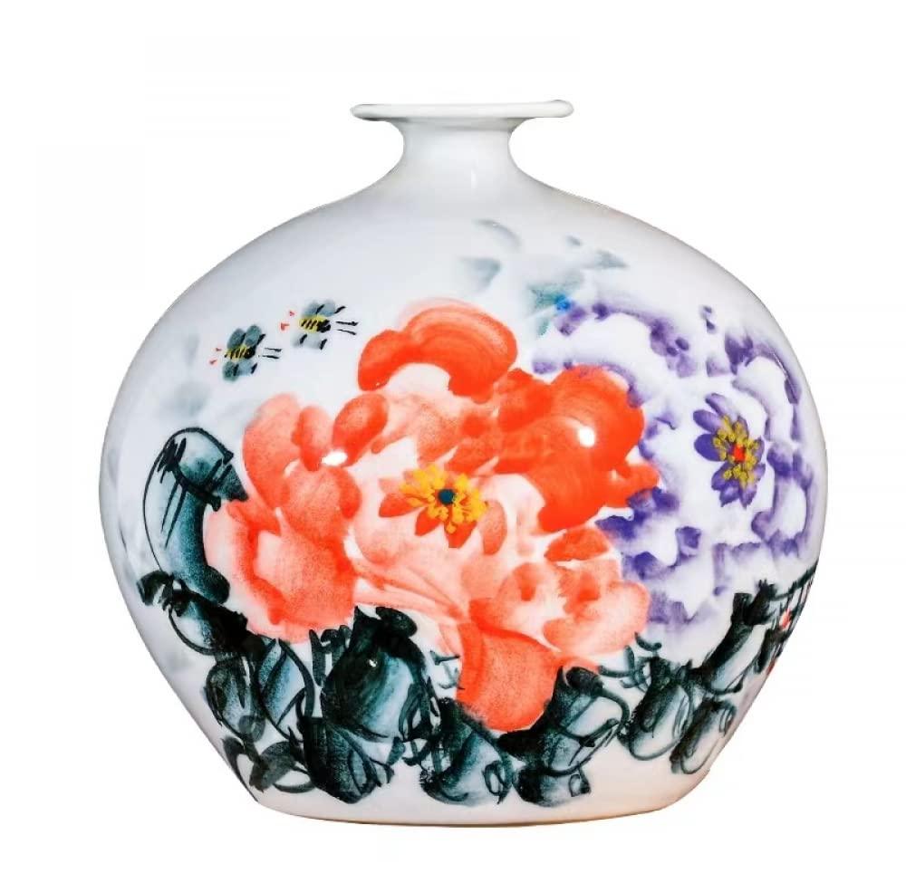 asdchZen Vintage Ceramic Ginger Jar, Chinese Tradition Storage Jar Decorative Porcelain Jars Temple Jar, Flower Vases Decor For Living Room Bedroom Shelf -A 20×20Cm