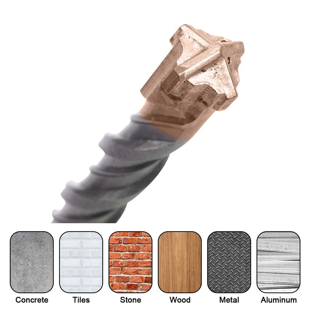 Brocas cruzadas 7 piezas (5 mm ~ 12 mm) Juego de brocas SDS-Plus Taladro de martillo perforador for orificios en hormigón Baldosas de cerámica Piedra Metal Plástico Materiales multicapa