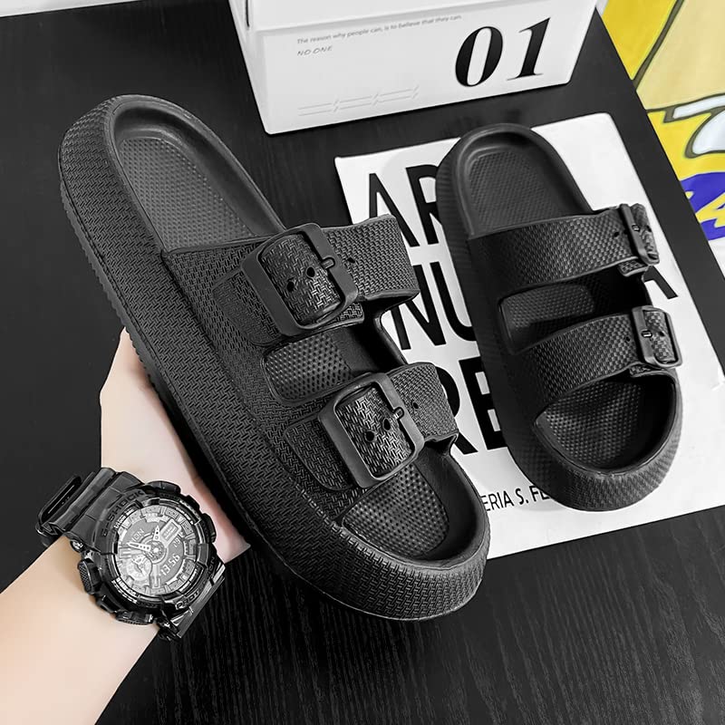 Eliogn Men's Adjustable Comfort Pillow Flat Sandals Outdoor Fashion Double Buckle Sandals Home Slippers Beach Shower Shoes3
