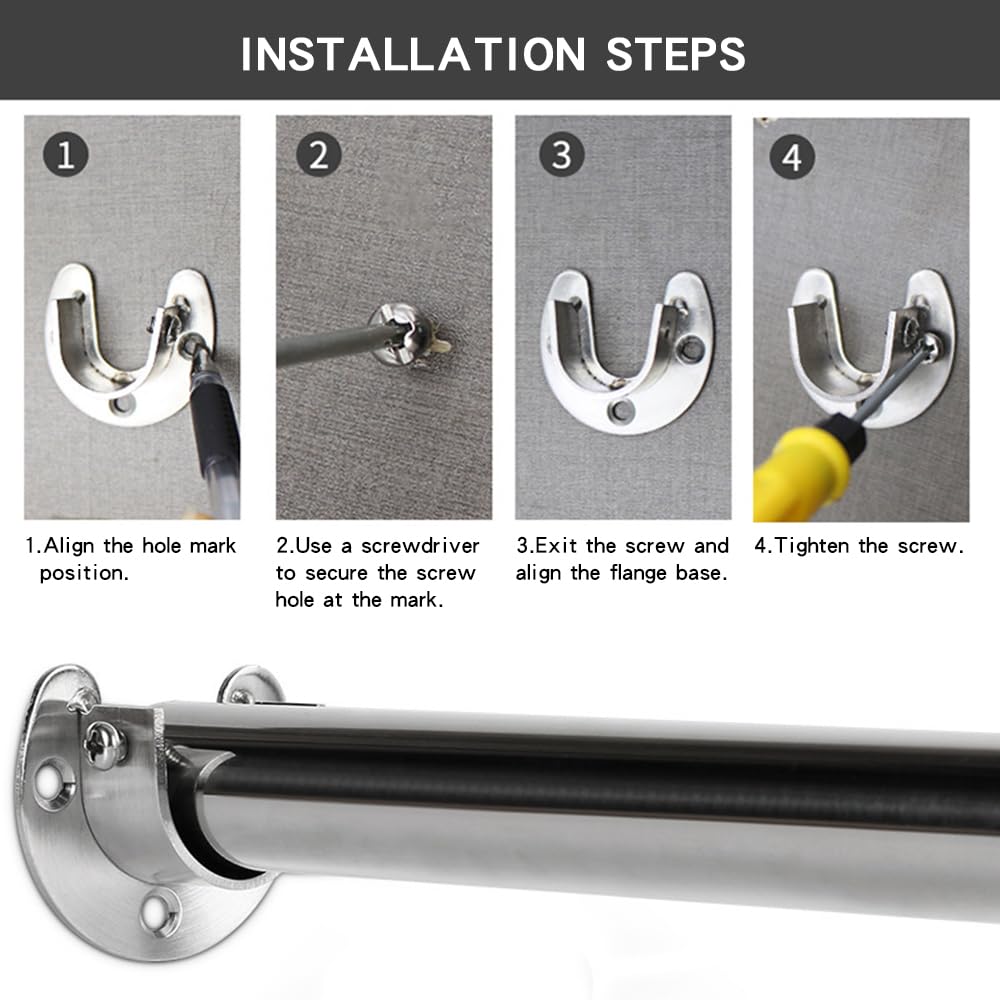Leliafleury 4 Supporti Per Asta Armadio In Acciaio Inox 22 Mm, A U Con Flangia, Kit Con Viti E Tasselli, Per Armadi, Tende, Bagno - 5