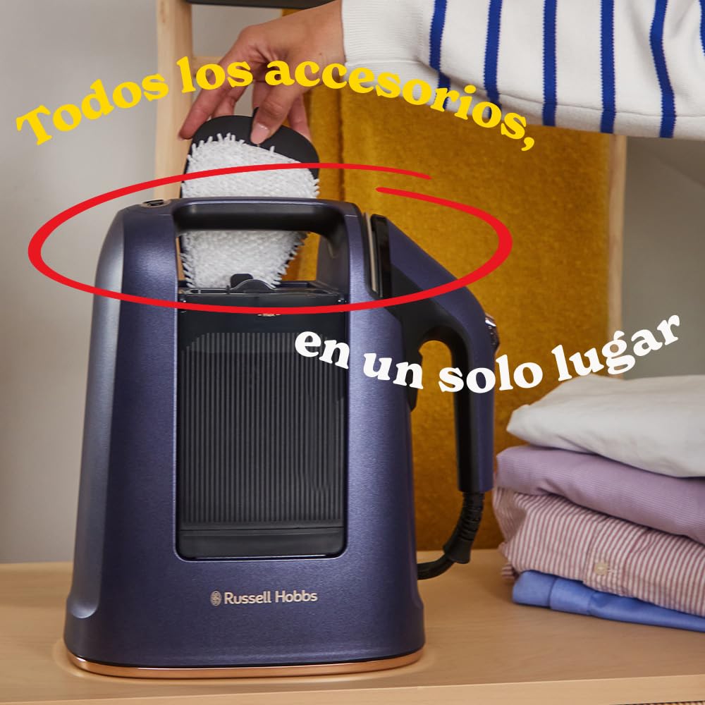Russell Hobbs Plancha Vertical [2 en 1: Plancha y Vaporizador] Steam Genie Maestro (1700W,20g/min) 2 Accesorios: Delicados y Tapicería,Placa Cerámica,Depósito 750 ml,Almacenaje Integrado, 27600-56