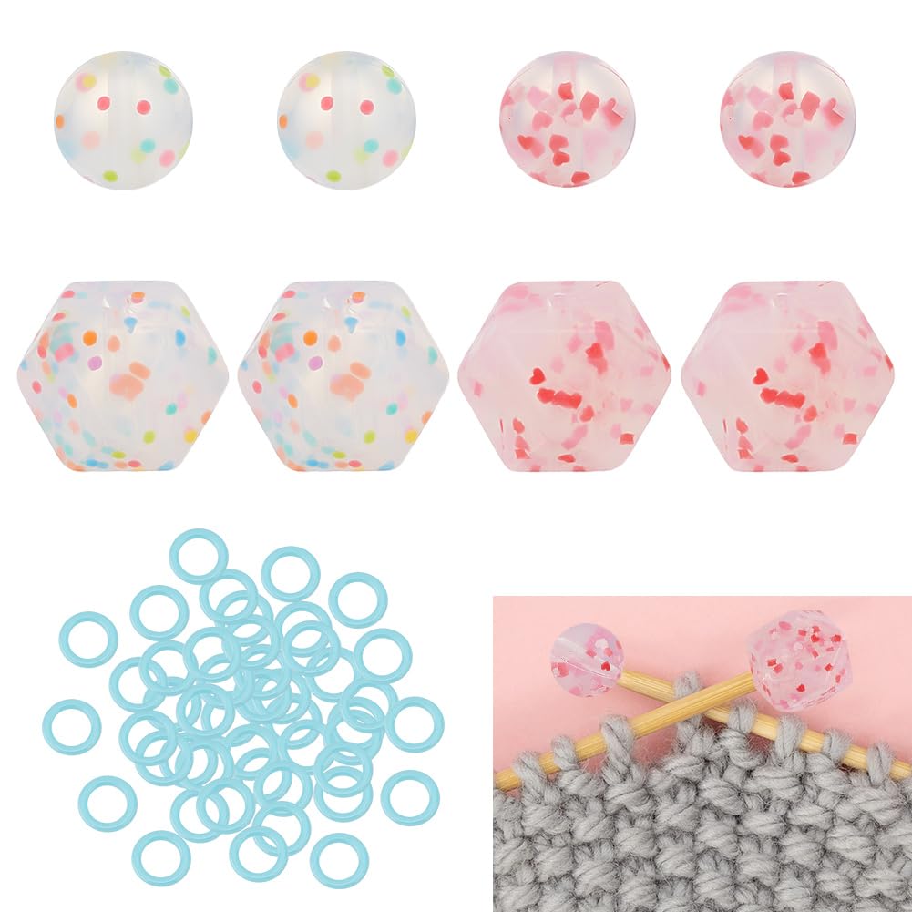 GOMAKERER 16 Pcs 4 Styles Knitting Needle, 50 Pcs Knitting Stitch Marker Rings Hexagon Needle Point Protectors Stitch Knitting Supplies Accessories for DIY and Handmade Crafts