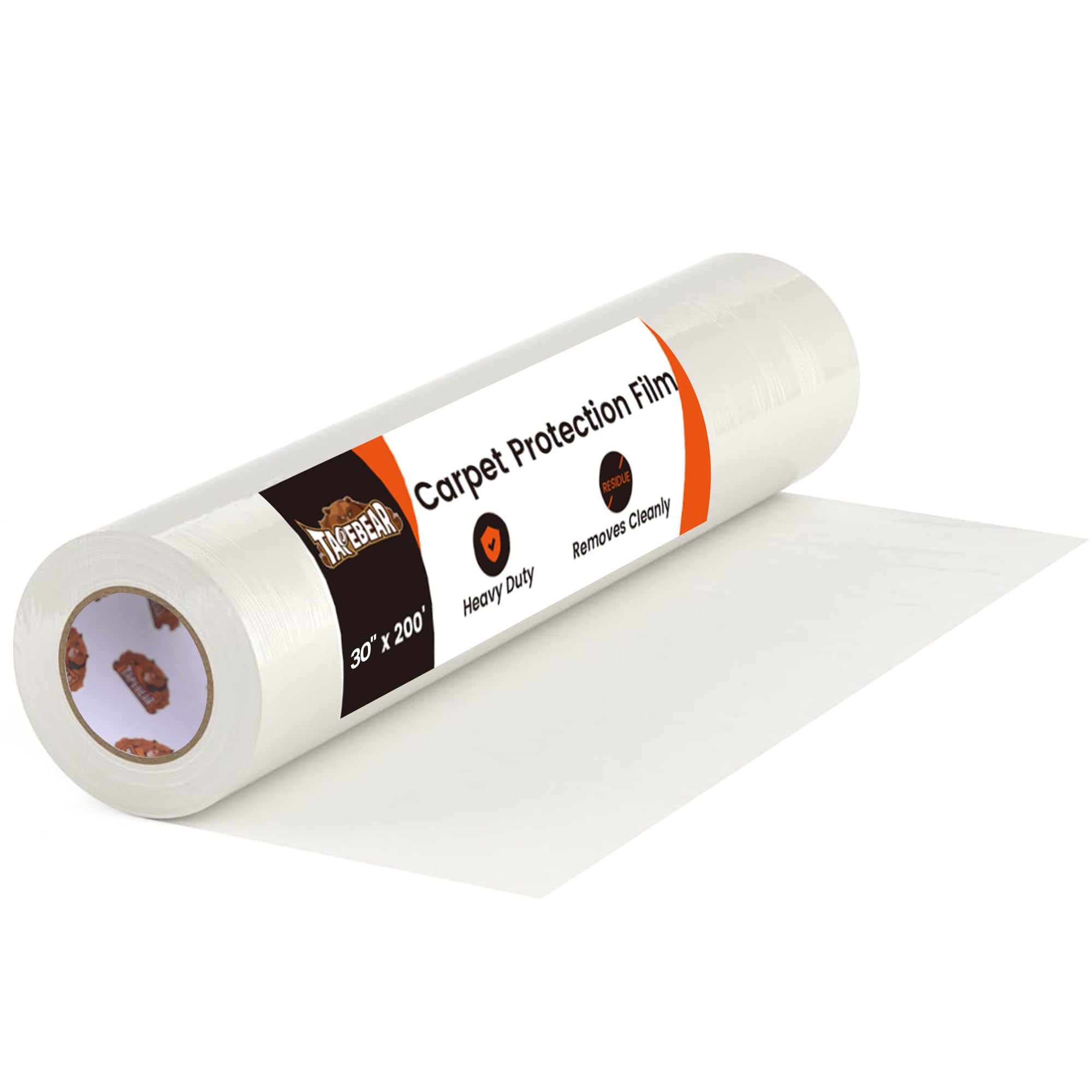 TAPEBEAR Pellicola protettiva per tappeti, 76,2 cm x 500 m, in plastica, autoadesiva, per rimozione pulita, copertura per moquette, 500 mq, pellicola protettiva trasparente per pittura, trasloco