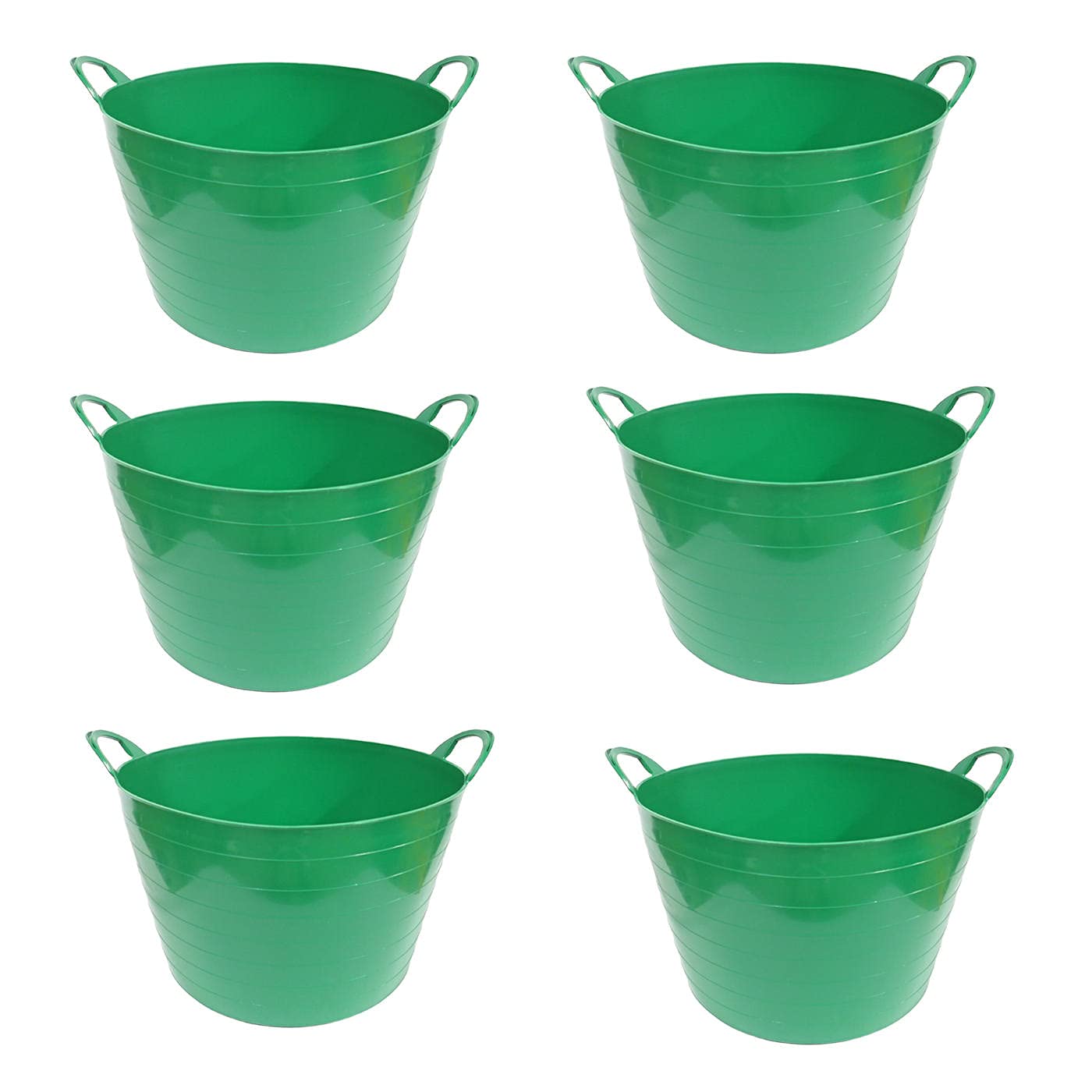 Pack de 6 capazos de plástico Flexible, de Color Verde, de 58 x 33,5 cm con Capacidad de 65 litros, con Asas, Ideal para Trabajo de Vendimia, Agricultura…Cubo de plástico(6uds/ 65 litros Verde)
