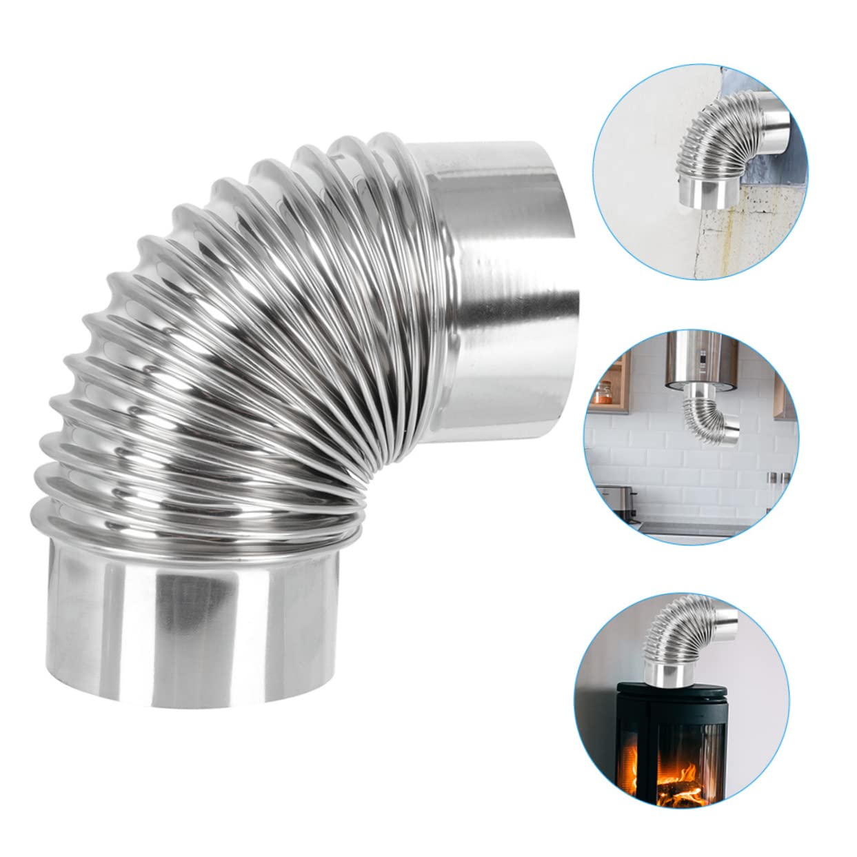 Conexión de Suministro de Agua de la Cocina, 4 Piezas de conducto ventilación Chimenea for Estufa, Codo 90 Grados, Manguera Flexible for leña, Tubo Escape(18X8CMx2pcs)