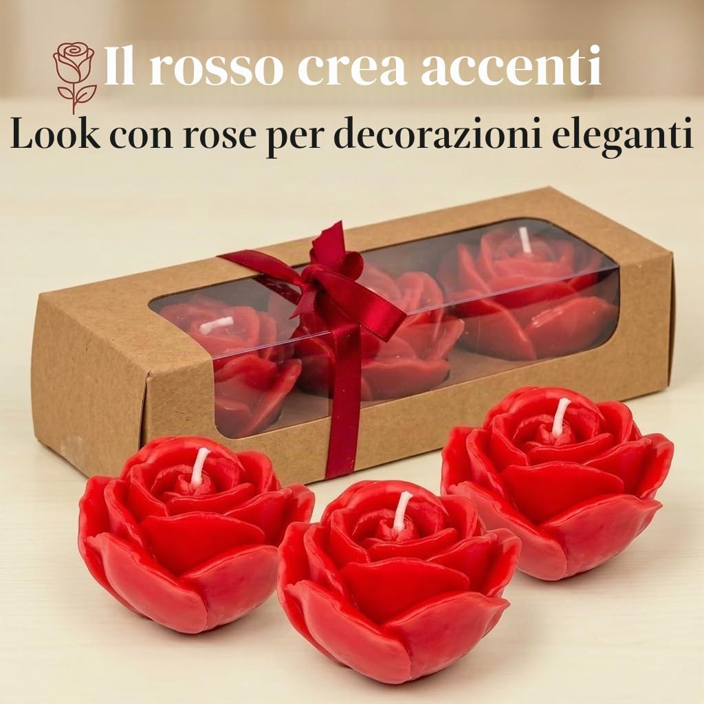 MIJOMA Set di 6 candele a forma di rosa, senza profumo, circa 6 x 4 cm, set regalo con elegante confezione, decorazione per occasioni romantiche