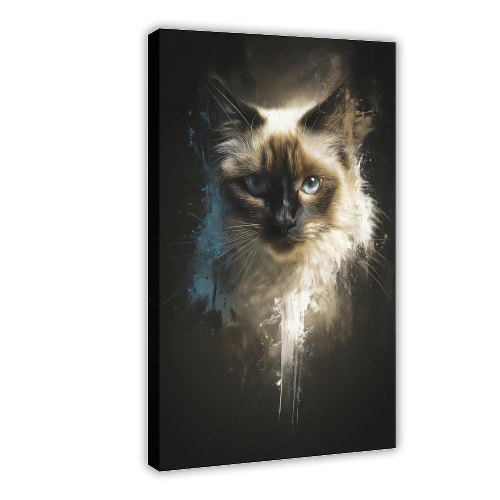 Qnvjqkdsi Frame Siamese Cat Portrait, Abstract Art Canvas Poster Bedroom Decor Landscape Office Room Decor Gift 20" L X 30" W