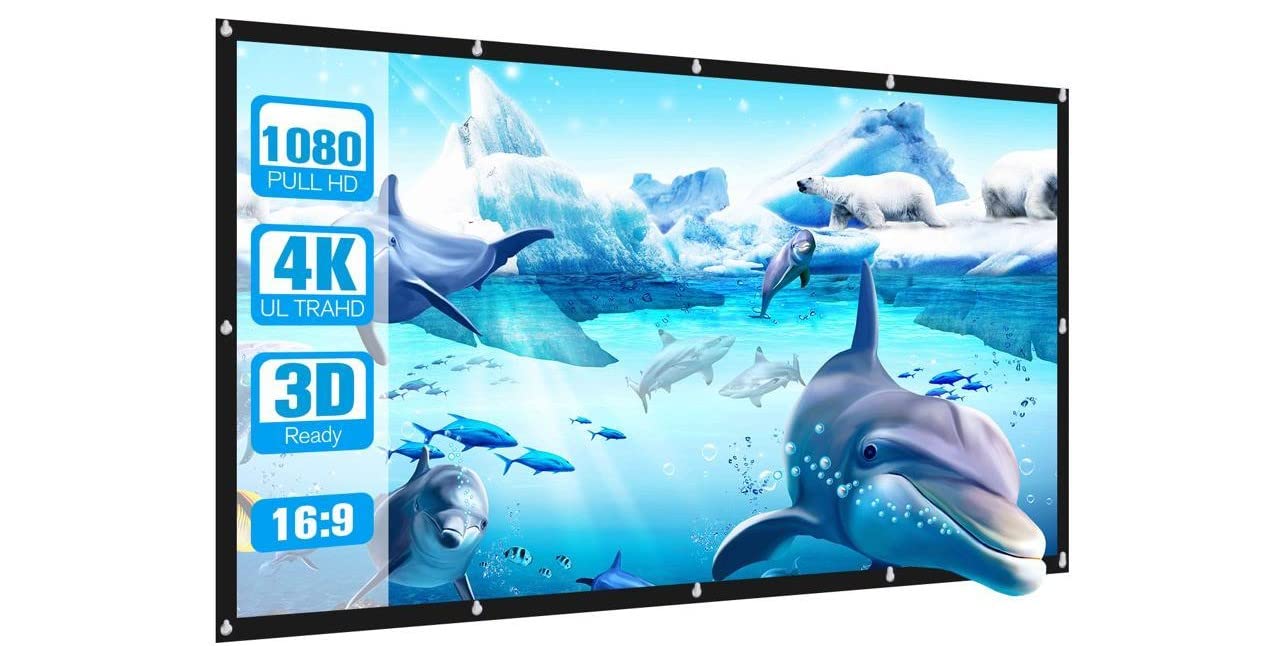 100 inch Projector Screen 7 Feet (W) x 5 Feet (H) 16:09 HD Foldable Anti-Crease Portable Projector Movies Screen for Home Theater Outdoor Indoor 3D Supported