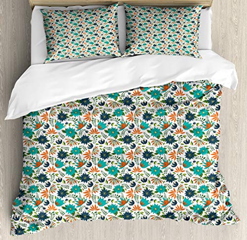 Ambesonne Botanical Duvet Cover Set, Abstract Foliage Garden Flowers Leaves