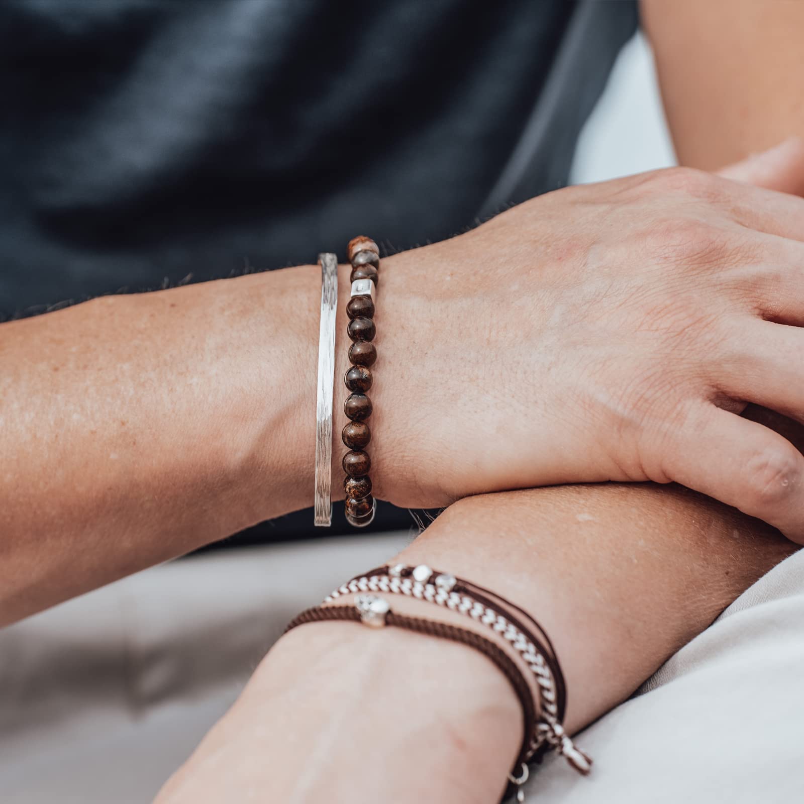 Nato Cuff - Bracciale in Argento 925 - Perline Pietre semipreziose - Gioielli Uomo o Donna fatti a mano in Francia