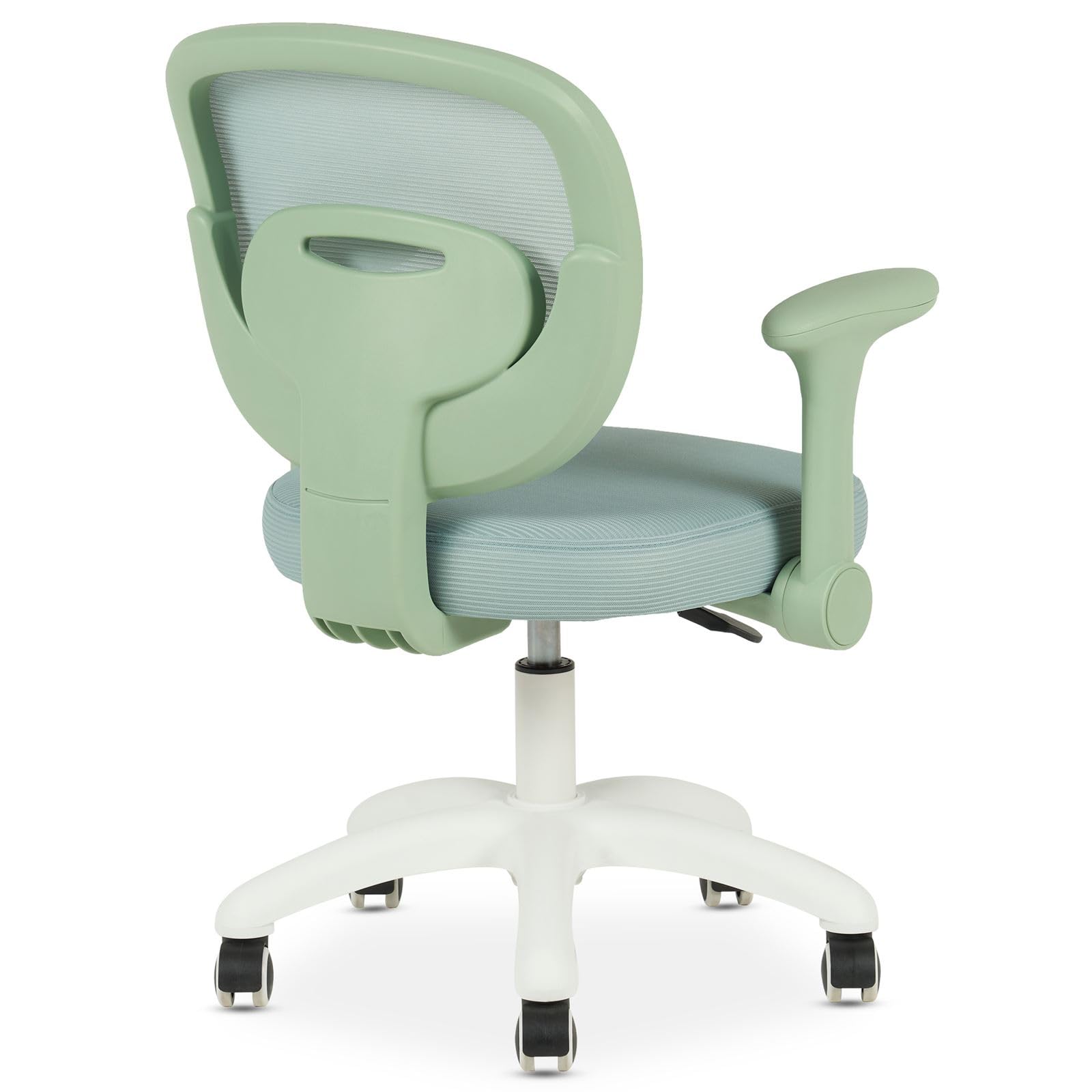 IDIMEX Chaise de Bureau Enfant Amelia Vert Réglable en Hauteur avec Accoudoirs, Assise Rembourrée Confortable, Dossier en Tissu Respirant