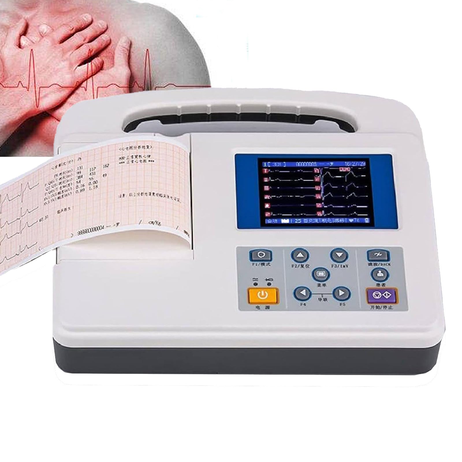 Elettrocardiografo, Monitor Cardiaco Portatile, Monitor ECG a 12 Derivazioni E 3 Canali con Carta per La Stampa, Display LCD per Il Monitoraggio dei Parametri Vitali.