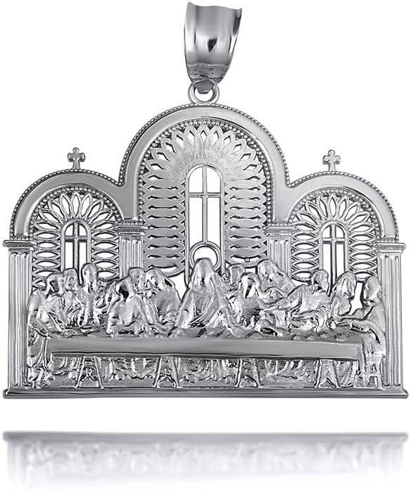 Gold The Last Supper Jesus & Apostles Pendant Necklace Fine Real Solid 925 Sterling Silver