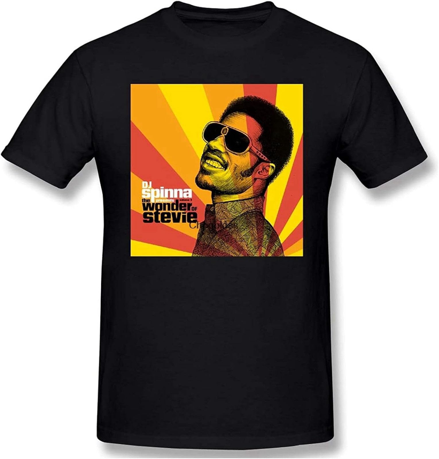 zhanxiangzhiJohnnykjaytee Men Dj Spinna Wonder of Stevie with Men's Black Unisex 100% Cotton Short-Sleeve T-Shirts Black