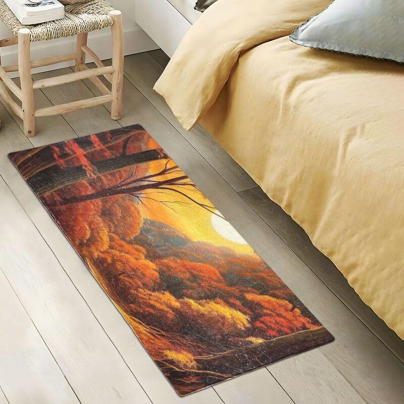 Miniatura 5 de Alfombra antideslizante con diseño de hojas de otoño y puesta de sol, alfombra de baño suave, antideslizante, absorbente, lavable a máquina,