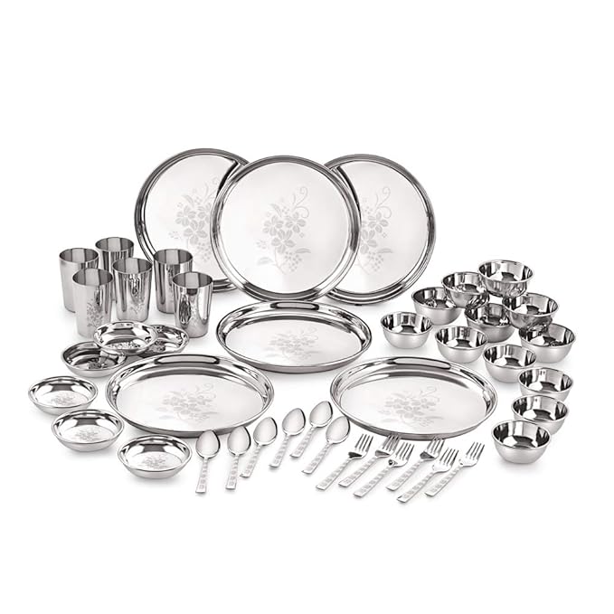 Neelam Stainless Steel 24 Gauge Laser Etching Dinner Set, 42 pcs