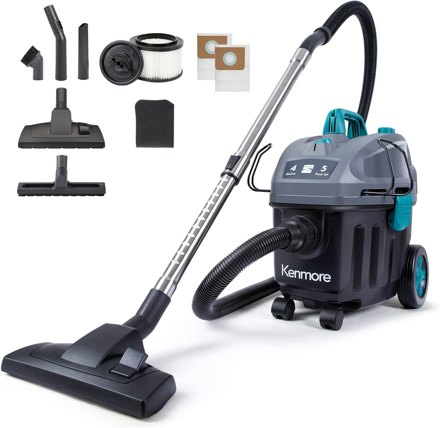 Kenmore KW3050 Wet Dry Canister Vac 4 Gallon 5 Peak HP 2-Stage Motor Vacuum Cleaner with Washable HEPA Filter