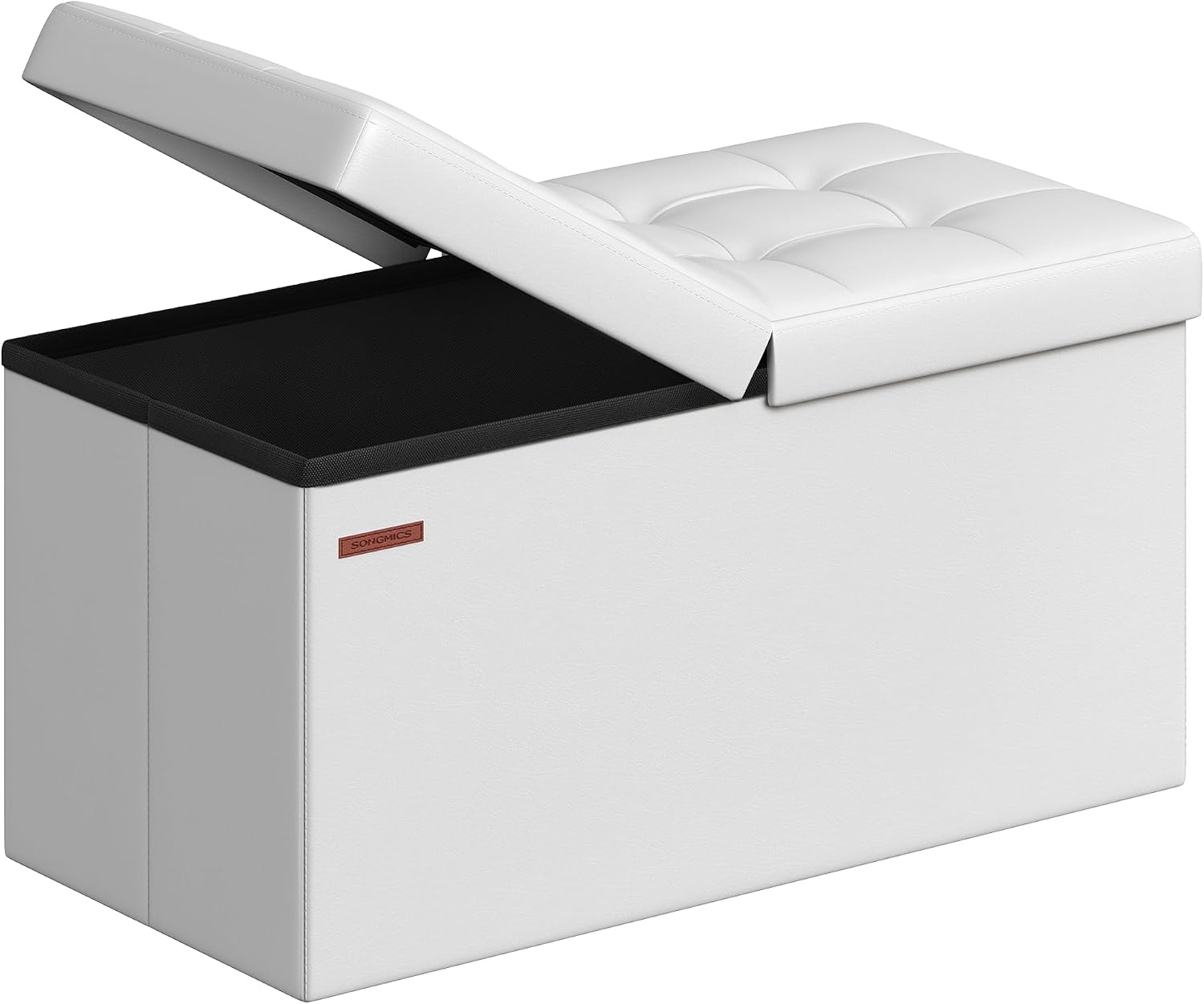 SONGMICS MAZIE Collection - 30 Inches Storage Ottoman Bench with Flipping Lid, Storage Chest Footstool, Load 660 lb, for Entryway, Living Room, Bedroom, Synthetic Leather, White ULSF45WT