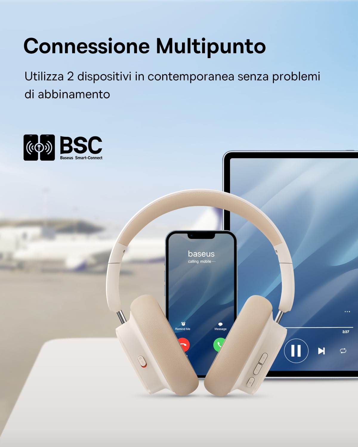 Baseus Noise Cancelling Cuffie Over Ear, ANC con suono Hi-Res LHDC, suono 3D, fino a 100 ore di durata della batteria, microfono ENC, cuffie Bluetooth 5.3 senza fili pieghevoli
