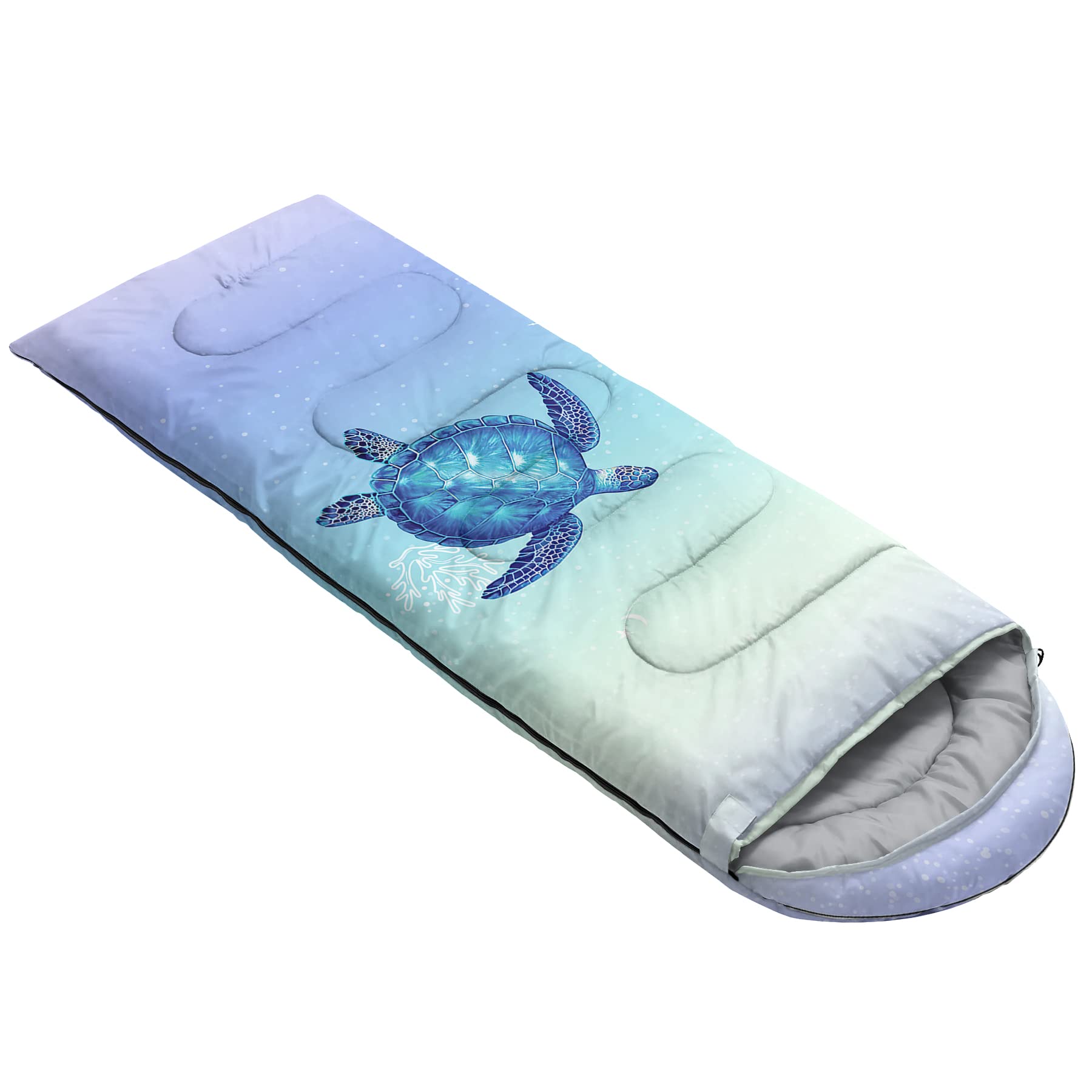QOOMO Sacos de Dormir de Camping con diseño de Tortuga, 3 Estaciones, Clima cálido y Fresco, Ligero, Impermeable, Sacos de Dormir para Adultos y niños, Viajes y Exteriores, Equipo de Camping, 78,7 x