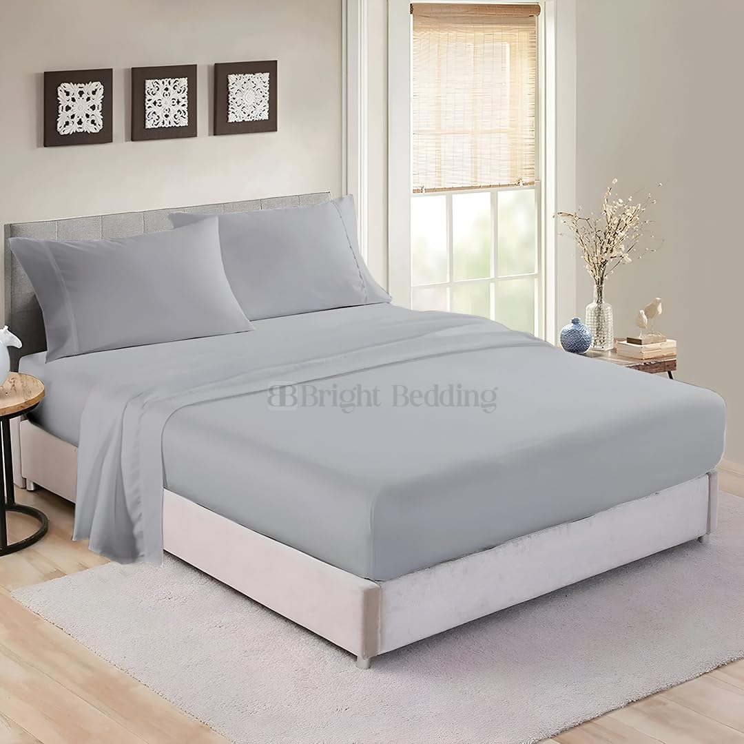 KP Linen 4 Piece Waterbed Sheets 100% Egyptian Cotton 600 Thread Count, Attached Fitted Sheet with 15 Inches Deep Pocket, Queen Size Waterbed Sheets Set, Light Blue Solid