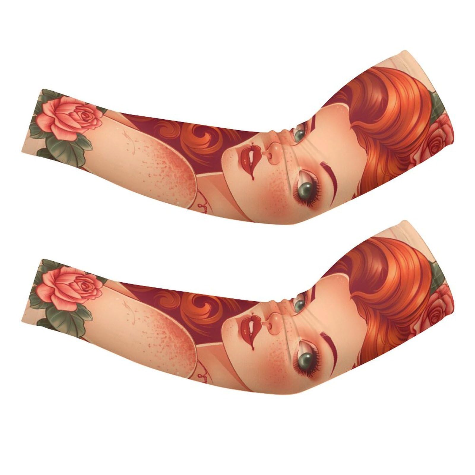 Vintage Rose Lady Ice Silk Arm Sleeves Cooling Sun Protection Arm Sleeve for Men Women L