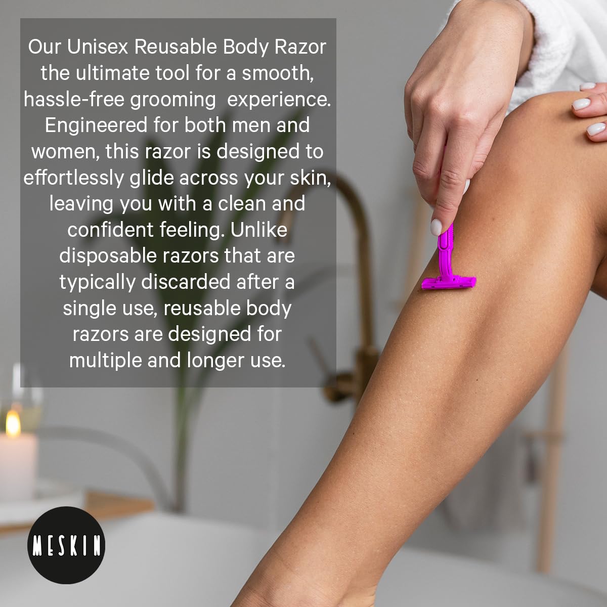 MESKIN Reusable Body Razor with Aloe Vera Lube Strip Pain-free Body Hair Removing Tool Stainless Steel Blade with Anti-Slip Handle for smooth Glide Full Body Razor Purple (Pack of 5) 1