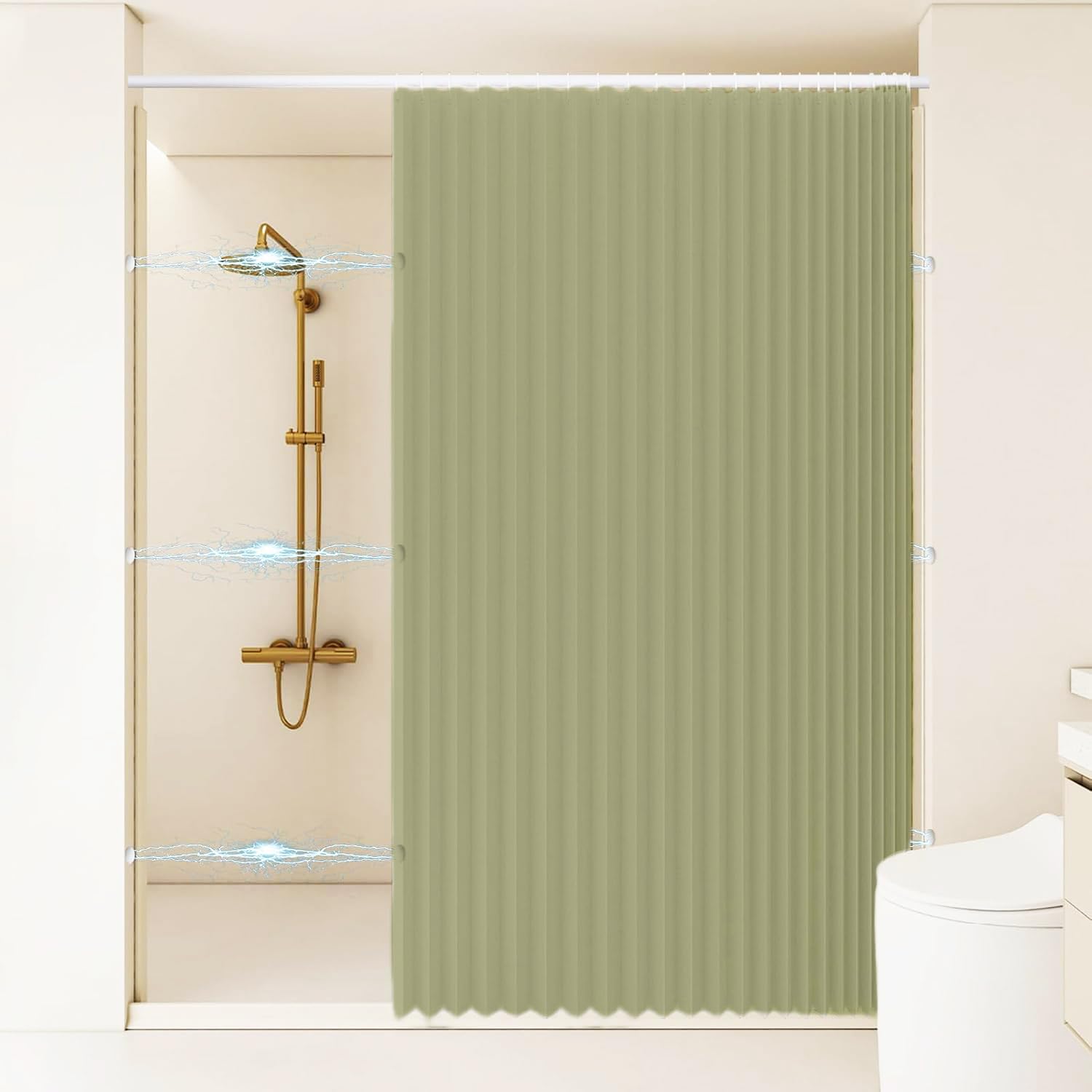 Single tree forest Magnetic waterproof foldable shower curtain, protect privacy, suitable for home partitions, bathrooms.- W260xH200cm-Green
