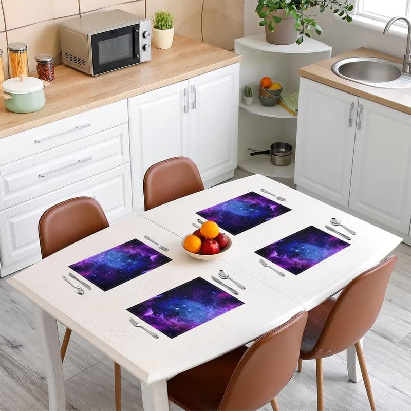 Miniatura 3 de jejeloiu Juego de 4 manteles individuales Purple Galaxy para espacios exteriores, 12 x 18 pulgadas, para decoración de mesa de comedor, manteles de