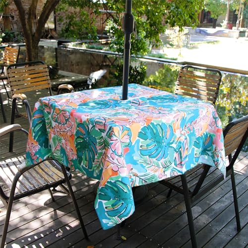 Image of EHouseHome Outdoor and Indoor 60x60 inch Tablecloth with Umbrella Hole and Zipper, Waterproof Zippered Patio Cloths, Spring /Summer Table Covers for Backyard Circular Table /BBQs /Picnic