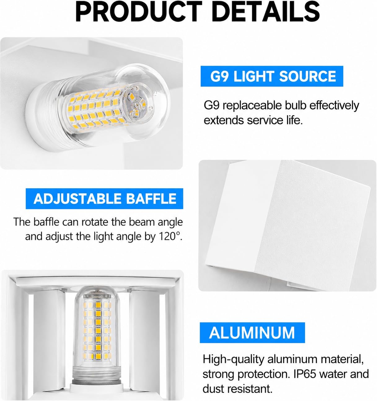 Kit 4 Applique LED da Esterno Bianca attacco G9 IP65 Cubo Alluminio Fascio Regolabile Up Down Lampada Parete Moderna 10x10x10 cm Lampadina non inclusa Max 12W (4)