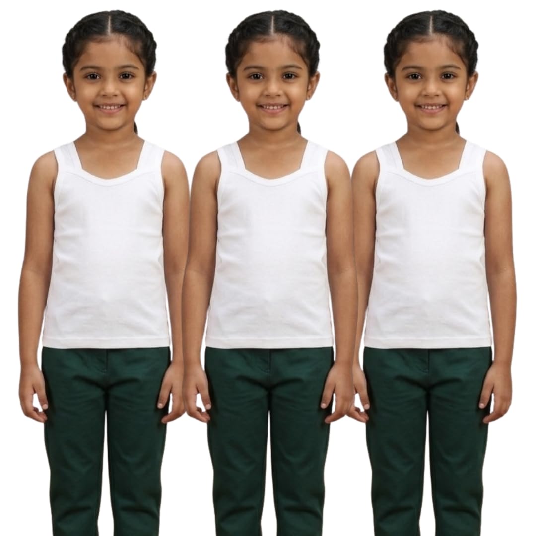 aimly Girl's Cotton Camisole Slip | Sleeveless Waist Length Innerwear | Soft Stretchable Tank Top | Scoop Neck | Kids Toddler Girls Vest | Pack of 3-picture-33