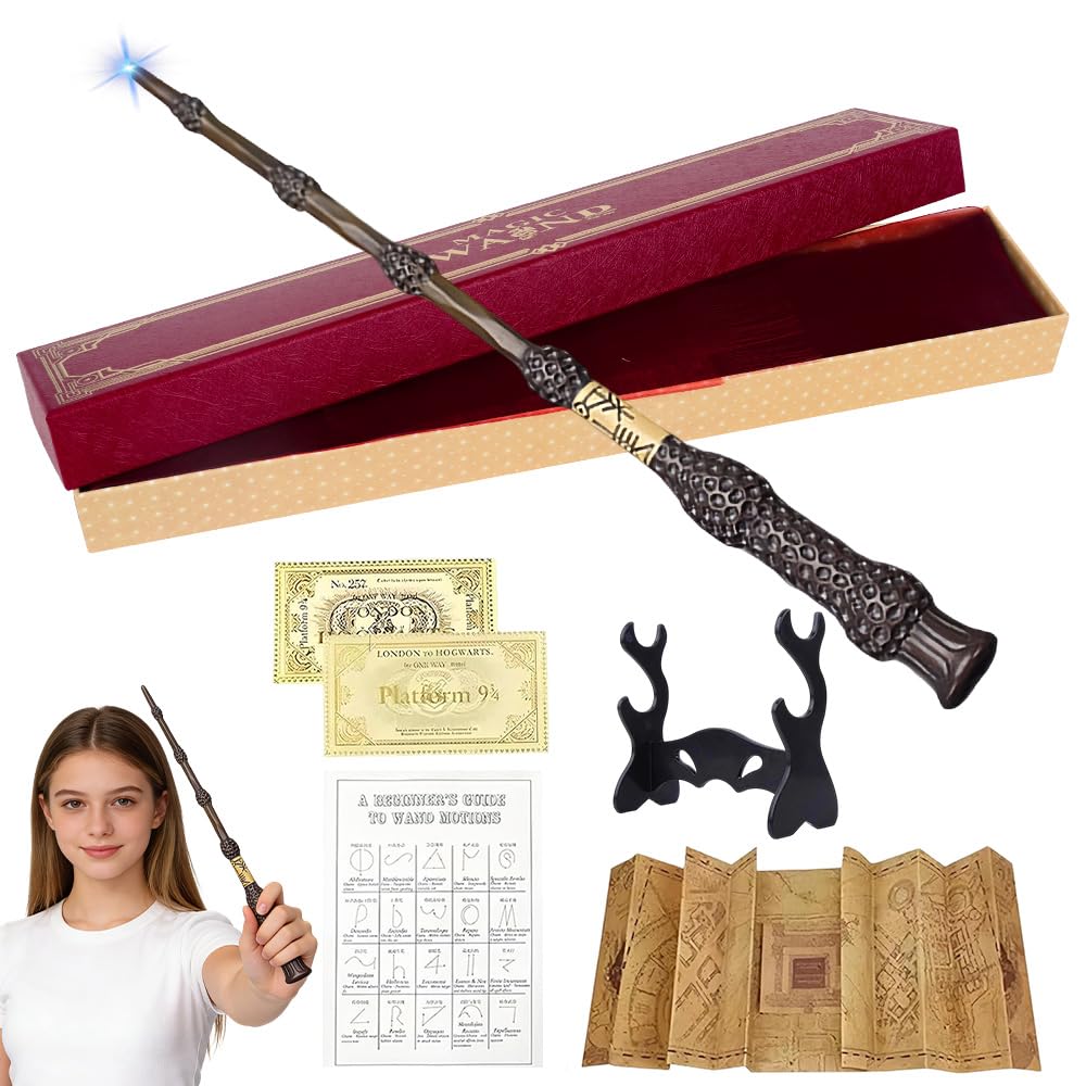 DAJASD Dumbledore Magic Wand, 35CM USB Rechargeable Light Up Dumbledore Wand with Gift Box, 5PCS Magic Wizard Wand with Realistic Details for Fans, Costume Accessory Collectables