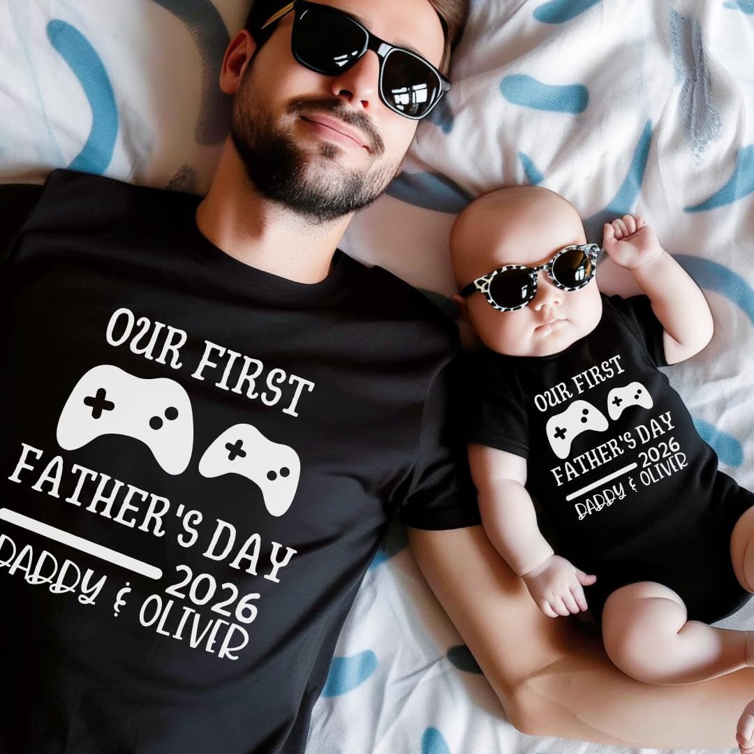 Gamer Dad Matching First Fathers Day Shirts, Our First Fathers Day Outfit for Dad and Baby Girl, 1st Father's Day Father Son Matching Shirts, Father Gifts from Baby, Daughter, Boy, Wife