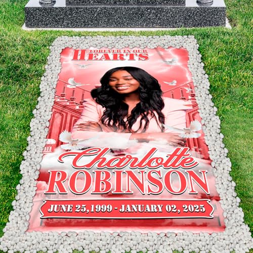 Grave Blankets for Cemetery Waterproof Personalized Memorial Grave Blanket Cover Custom Photo Name Date Grave Cover for Your Loved one Cemetery Decor Forever Remembered Forever Missed (MEMORIAL-04)