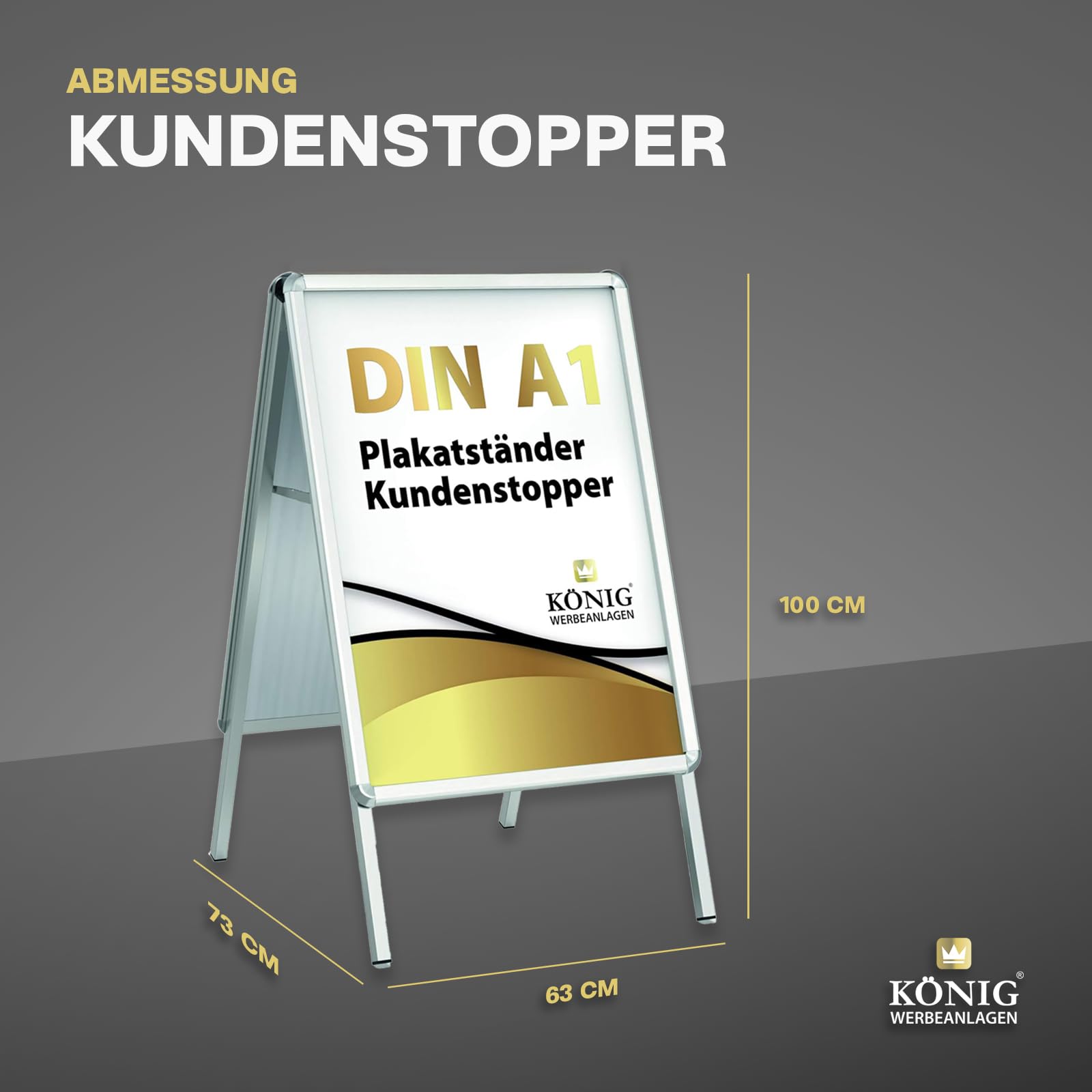 Dreifke Kundenstopper Keitum DIN A1 silber | beidseitig für 2 Plakate | Rückwand aus verzinktem Stahlblech | entspiegelte Schutzscheiben | wetterfester Plakatständer | Gehwegaufsteller Werbetafel