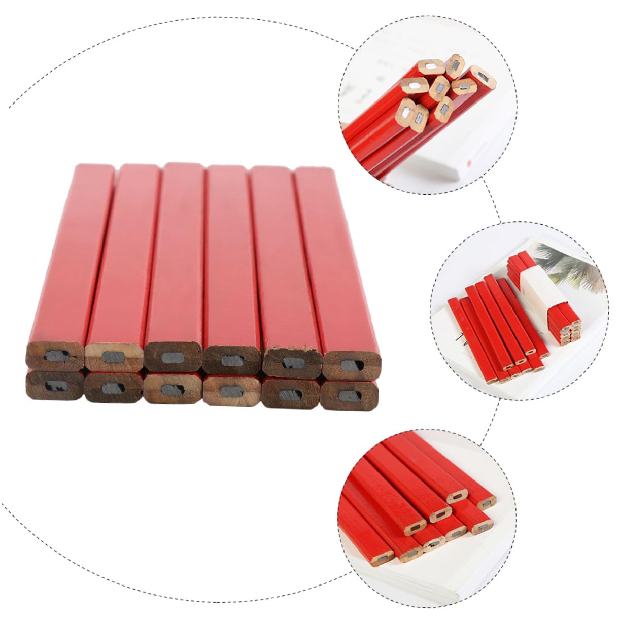 Homoyoyo Crayons de Chantier Octogonaux 72 Pièces en Bois Rouge