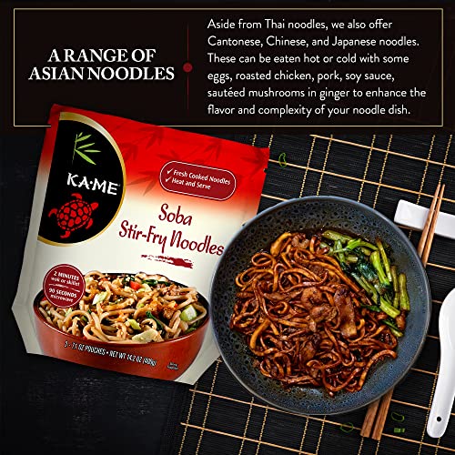 Ka-Me Soba Stir-Fry Noodle - 14.2 Oz (Pack of 6) Asian Ingredients & Flavors, No Preservatives/MSG, Instant & Microwaveable, Served Hot/Cold, Best Paired With Mushroom, Tufo, Scallions & More