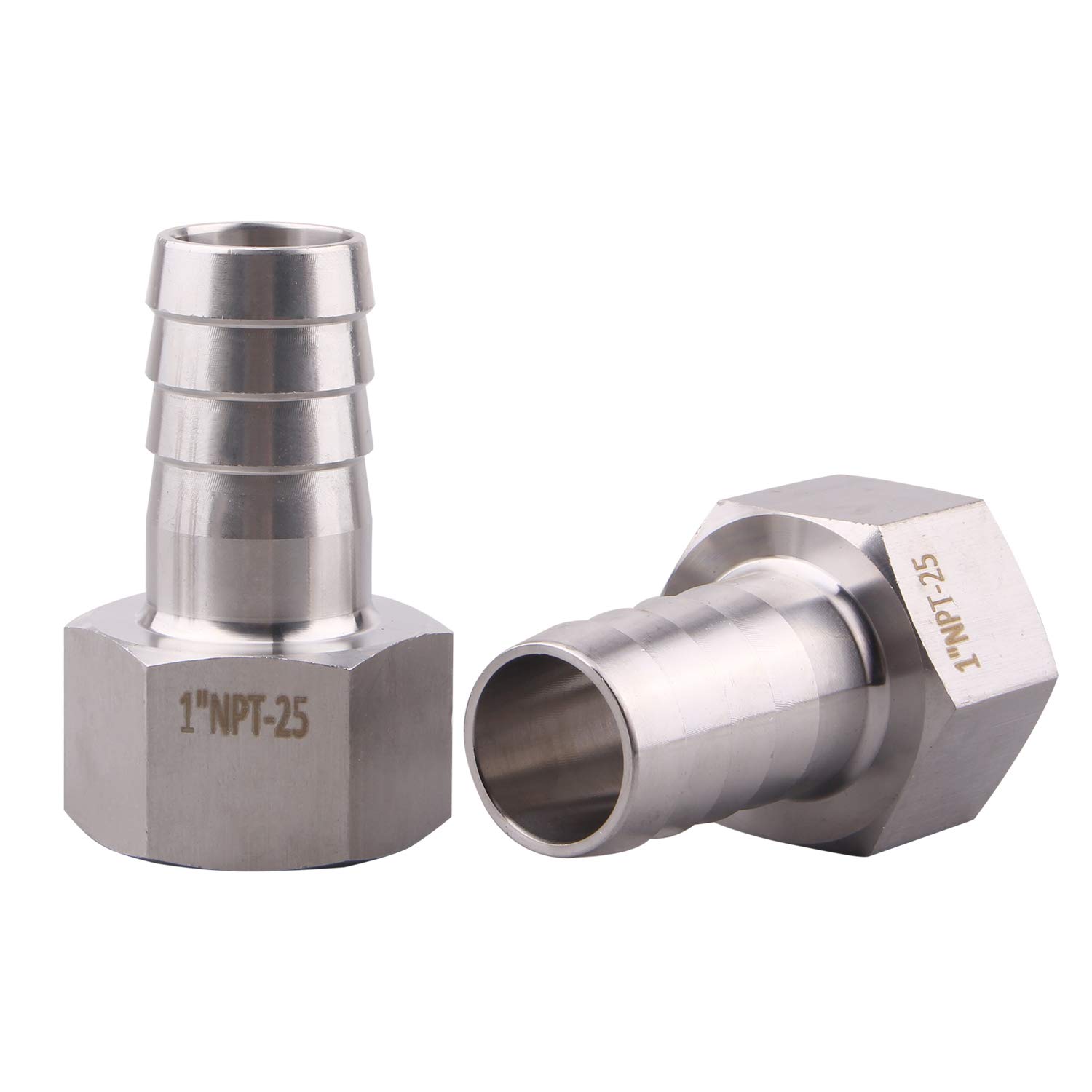 DERNORD 1" Barbed Hose x 1" NPT Female - Home Brew Fitting 304 Stainless Steel Pack of 2