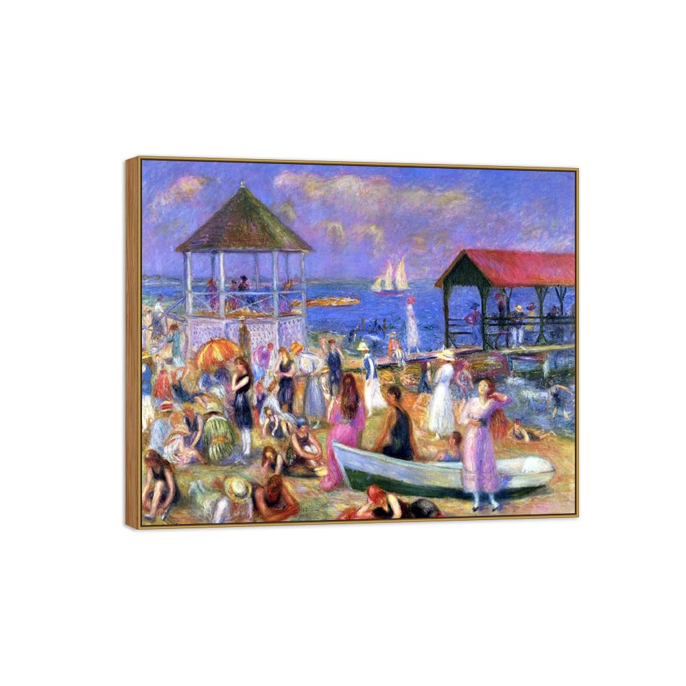SDYSKKUG William Glackens Canvas Wall Art Prints for Living Room. Beach Scene 85x70cm Wood Frame