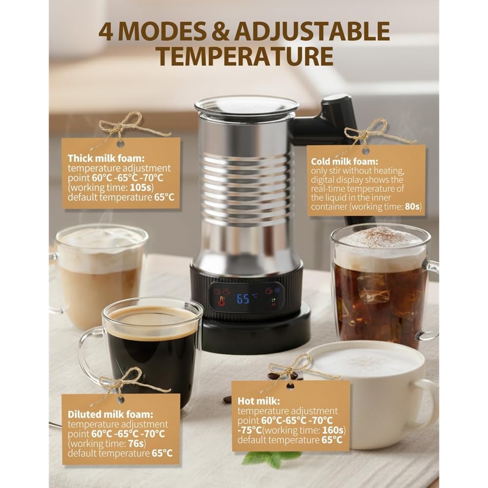 Schiumalatte Elettrico, Macchina per Cioccolata Calda Automatica 4 in 1, Vaporizzatore per Latte da 500 W con Maniglia, Schiumatore Caldo e