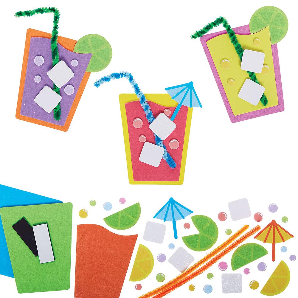 Baker Ross VC174 Summer Drinks Mix & Match Magnet Kits - Pack of 8, Foam Summer Drink Magnets